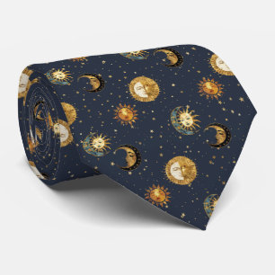 Celestial Sun & Moon Gold Starry Night Pattern (2) Tie