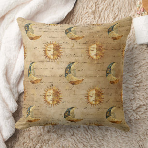 Celestial Sun & Moon Gold Starry Night Pattern (5) Throw Pillow