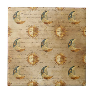 Celestial Sun & Moon Gold Starry Night Pattern (5) Tile