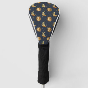 Celestial Sun & Moon Gold Starry Night Pattern Golf Head Cover
