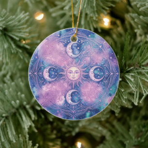 Celestial Sun & Moon Mandala Galaxy Nebula Ceramic Ornament
