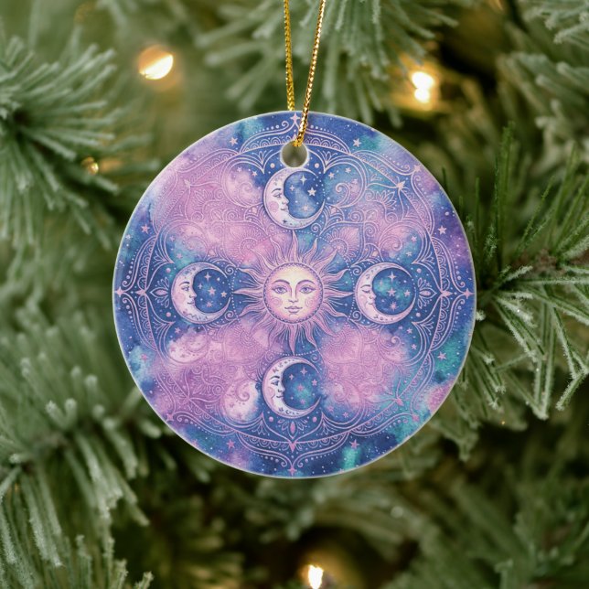 Celestial Sun & Moon Mandala Galaxy Nebula Ceramic Ornament (Tree)