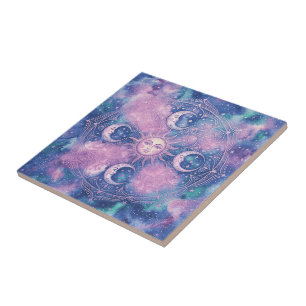 Celestial Sun & Moon Mandala Galaxy Nebula Tile
