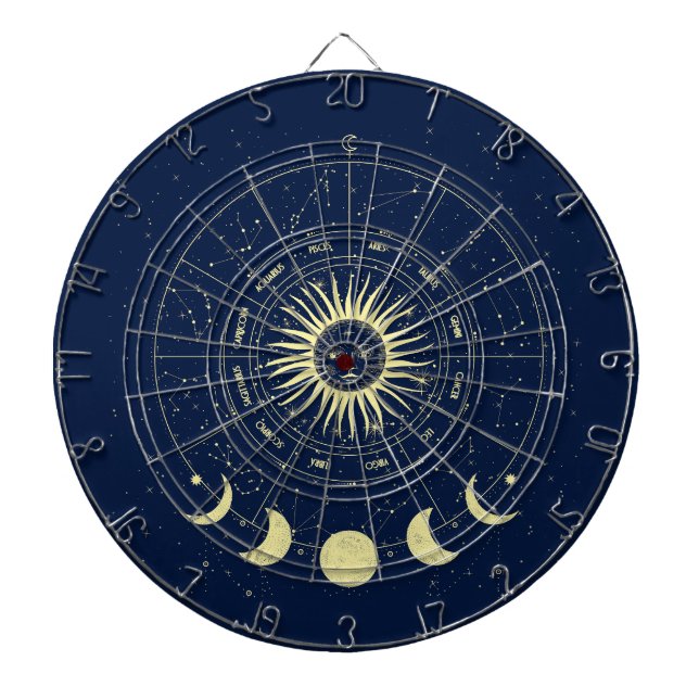 Celestial Sun Moon Phases Zodiac Dartboard (Front)