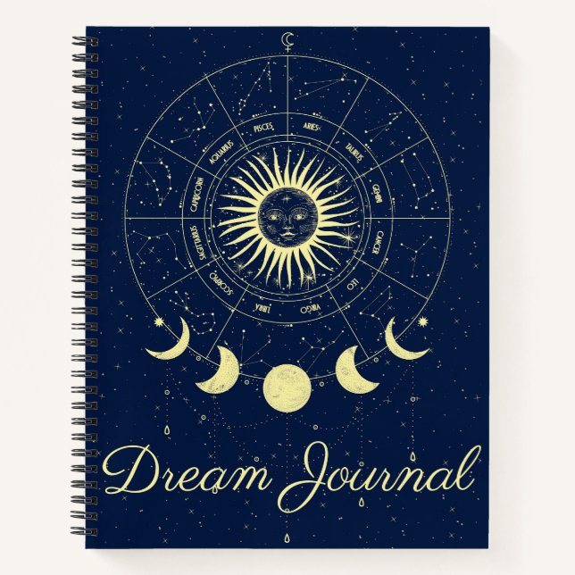 Celestial Sun Moon Phases Zodiac Dream Journal (Front)
