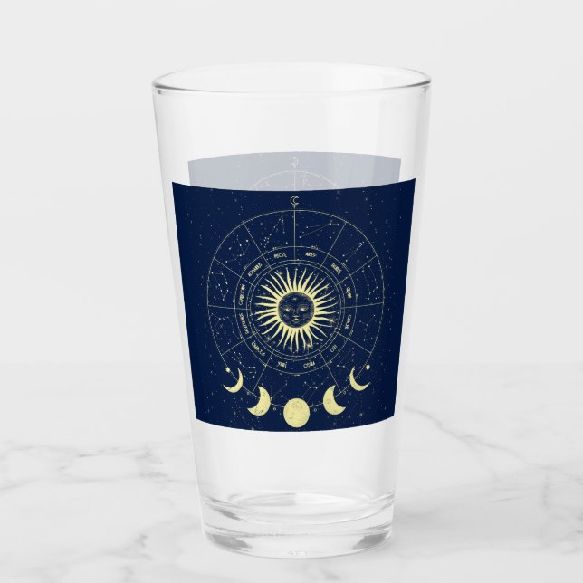 Celestial Sun Moon Phases Zodiac Glass (Front)
