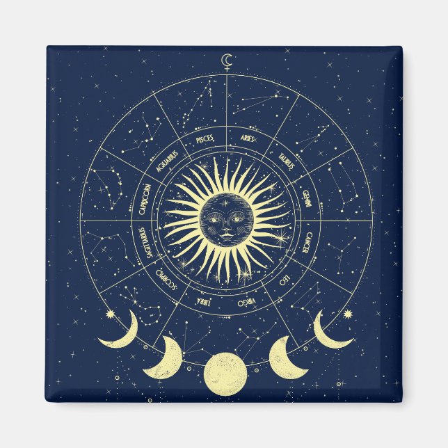 Celestial Sun Moon Phases Zodiac Magnet (Front)