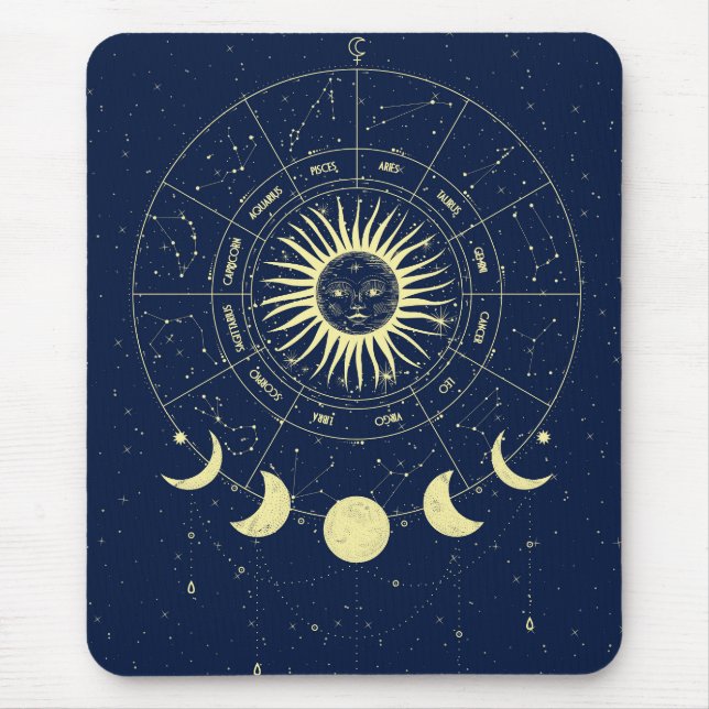 Celestial Sun Moon Phases Zodiac Mouse Pad (Front)