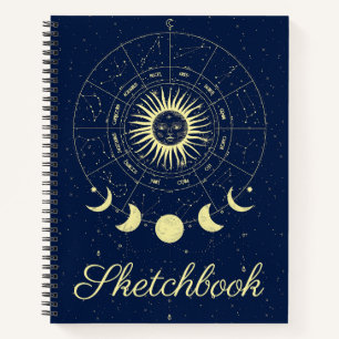 Celestial Sun Moon Phases Zodiac Sketchbook Notebook