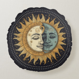 Celestial Sun Moon Round Pillow