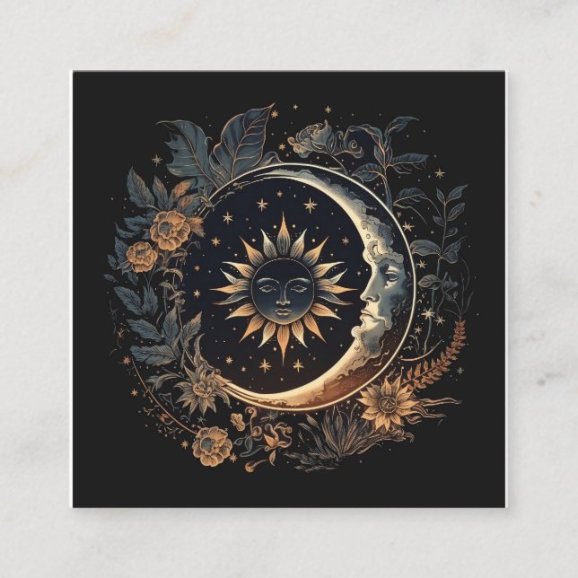 Celestial Sun & Moon Square Business Card (Front)