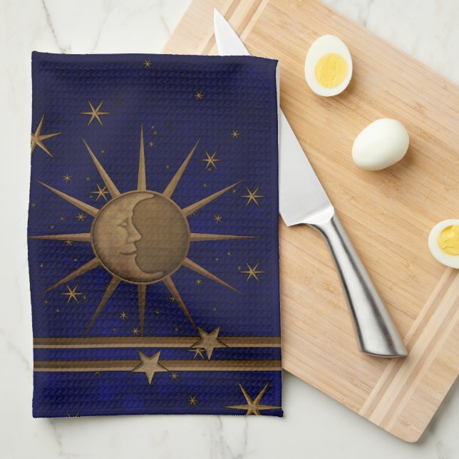 Celestial Sun Moon Starry Night Kitchen Towel (Quarter Fold)