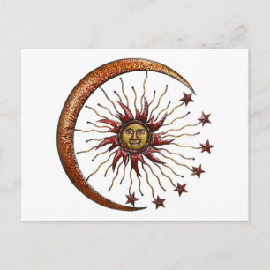 CELESTIAL SUN MOON & STARS ABSTRACT POSTCARD