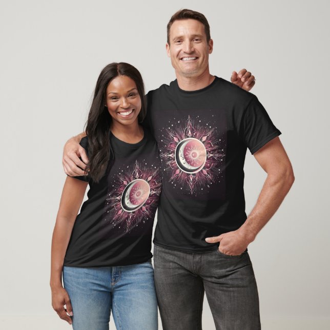 Celestial Sun Moon Stars Black Pink White Zodiac T-Shirt (Unisex)
