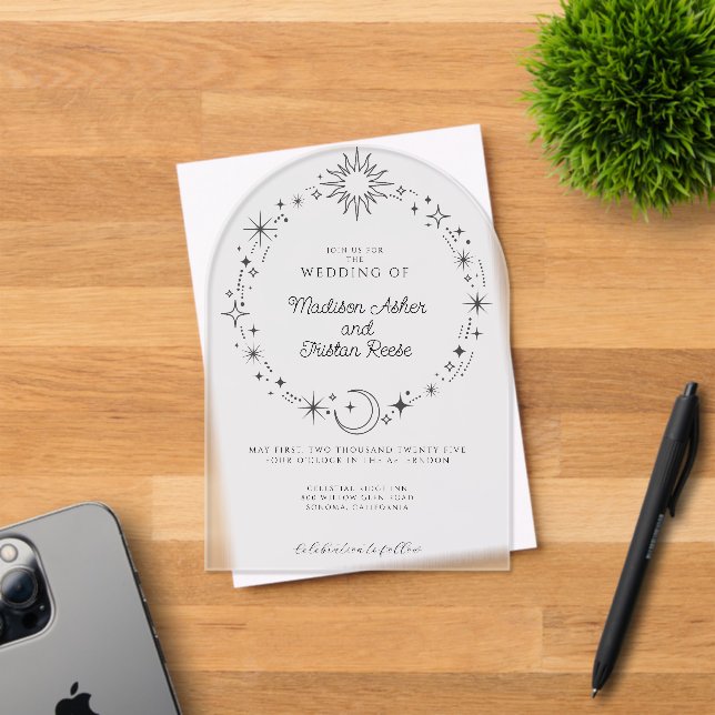 Celestial Sun moon Stars Frosted Acrylic Wedding  Invitations (Insitu (Invitation Card))