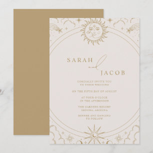 Celestial Sun Moon Stars Gold Wedding  Invitation
