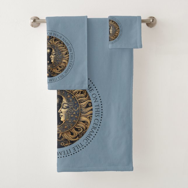 Celestial Sun Moon Stars Midnight Sky Personalized Bath Towel Set (Insitu)