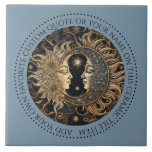 Celestial Sun Moon Stars Midnight Sky Personalized Tile<br><div class="desc">An elegant ancient ethereal sun moon stars tile that can be customized with your own favourite quote or your name. You may use these for home decor backsplash,  as coasters or as a decorative tile. Blue background. You can add your favourite quote or your name.</div>
