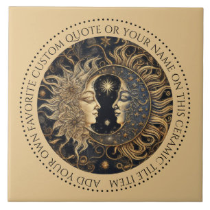 Celestial Sun Moon Stars Midnight Sky Personalized Tile