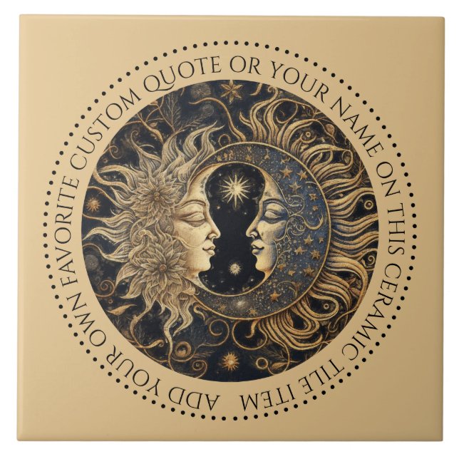 Celestial Sun Moon Stars Midnight Sky Personalized Tile (Front)