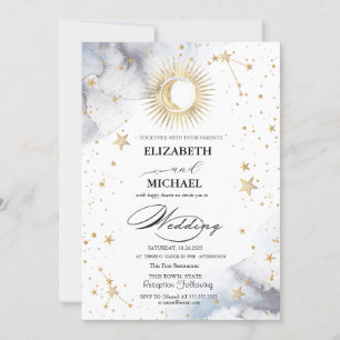 Celestial Sun,Moon,Stars Script Invitation