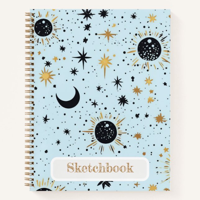 Celestial Sun Moon Stars Sketchbook Notebook (Front)