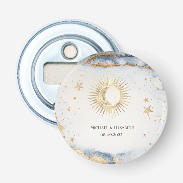 Celestial Sun,Moon,Stars Watercolor Bottle Opener (Front)