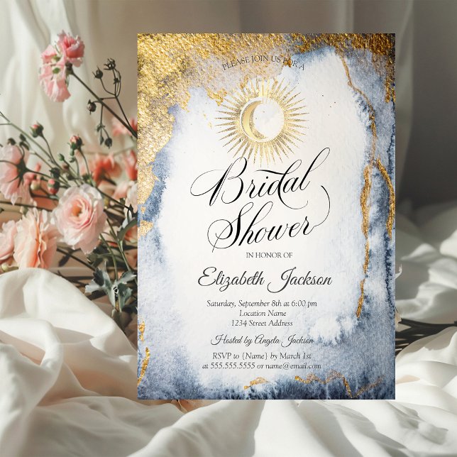 Celestial Sun,Moon,Stars Watercolor Bridal Shower Invitation (Creator Uploaded)
