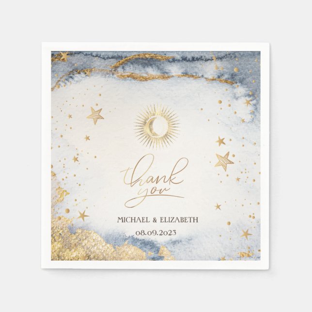Celestial Sun,Moon,Stars Watercolor  Napkin (Front)