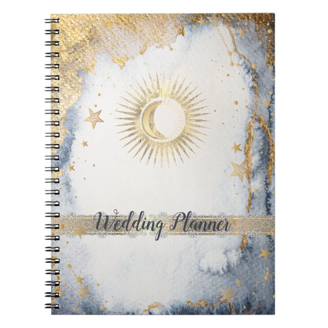 Celestial Sun,Moon,Stars Watercolor Notebook (Front)
