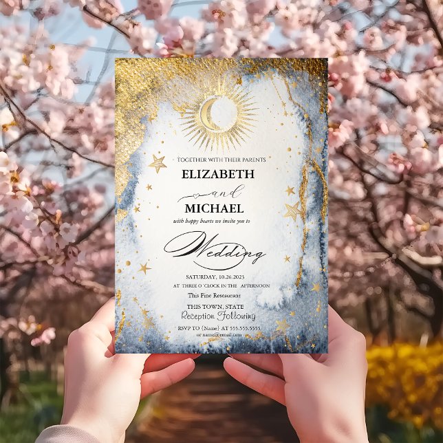 Celestial Sun,Moon,Stars Watercolor Script Invitation (Creator Uploaded)