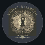 Celestial Sun Moon Stars Wedding  Classic Round Sticker<br><div class="desc">These celestial wedding stickers or labels feature a striking illustration of a serene,  yet powerful Sun and Moon,  their faces intertwined in harmony. The design is adorned with intricate,  flourishes both in the imagery and the typography. An ethereal style for the event.</div>