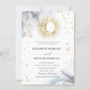 Celestial Sun,Moon,Stars Wedding Invitation