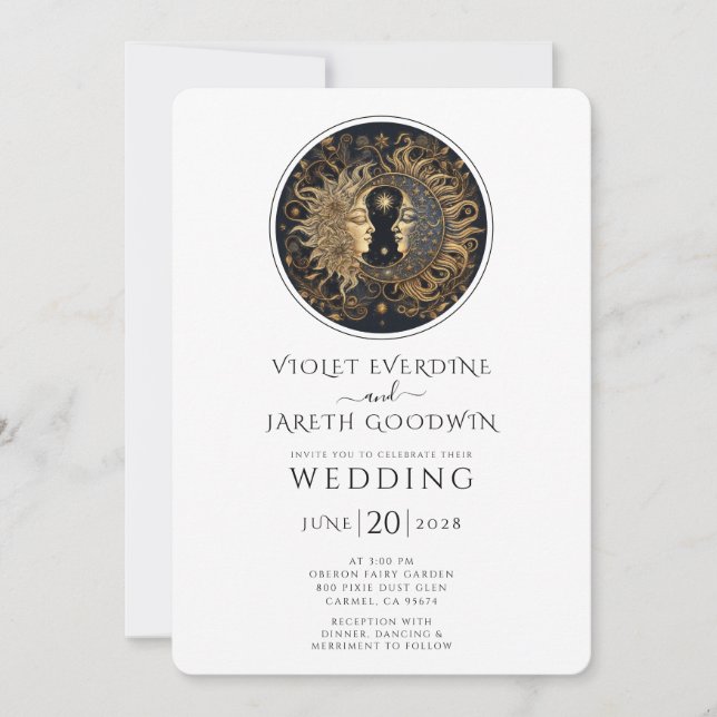 Celestial Sun Moon Stars Wedding  Invitation (Front)