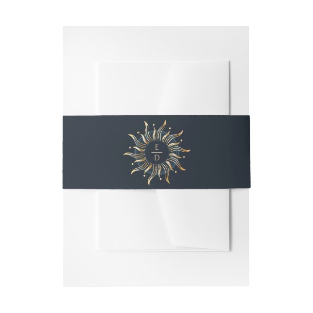 Celestial Sun Navy Golden Cosmic  Invitation Belly Band (Front Example)