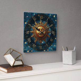 Celestial Sun Square Wall Clock