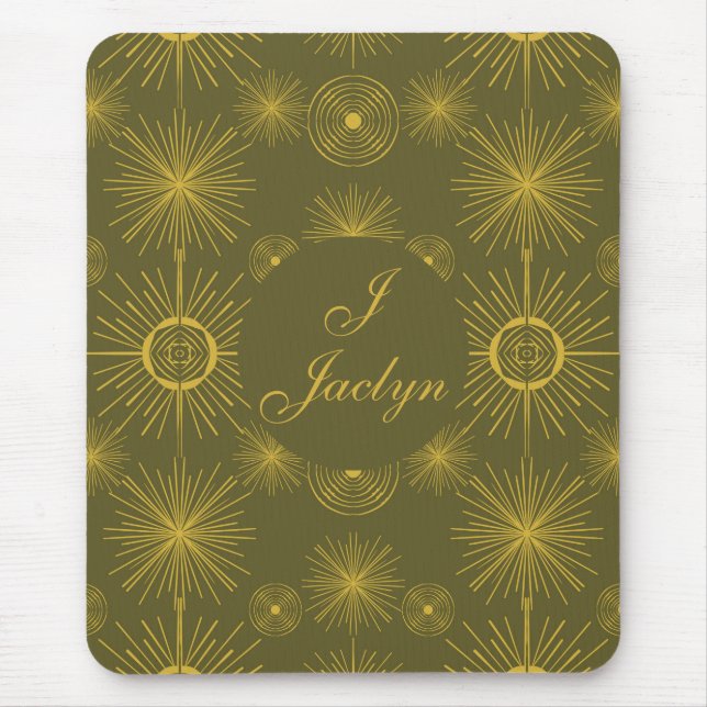 Celestial Sun Stars Olive Green Mouse Pad (Front)