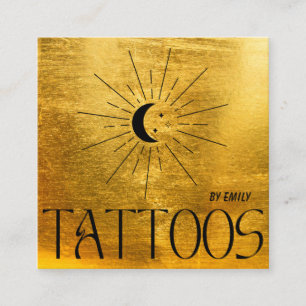 Celestial Sun Tattoo Salon Gold Metallic Square Business Card