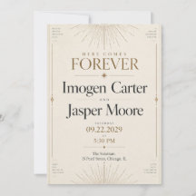 Celestial Sunburst Art Deco Wedding Invitation