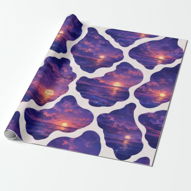 Celestial Sunset Ocean Pattern Wrapping Paper (Unrolled)