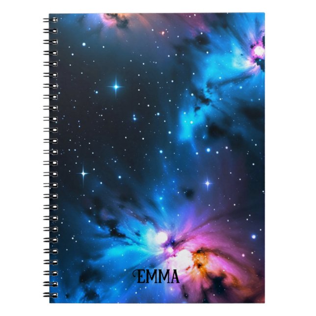 Celestial Swirls of Stars Custom Name Notebook (Front)