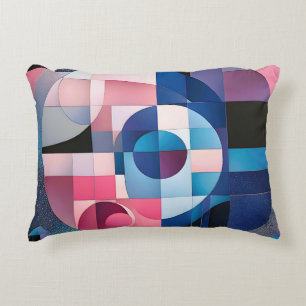 Celestial Symmetry: Geometric Shapes Blues & Pink Accent Pillow