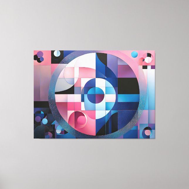 Celestial Symmetry: Geometric Shapes Blues & Pink Canvas Print (Front)