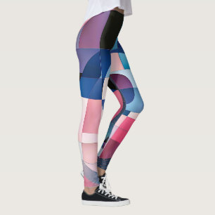 Celestial Symmetry: Geometric Shapes Blues & Pink Leggings