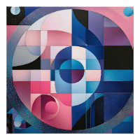 Celestial Symmetry: Geometric Shapes Blues & Pink