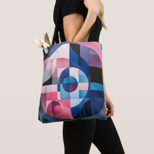 Celestial Symmetry: Geometric Shapes Blues & Pink Tote Bag