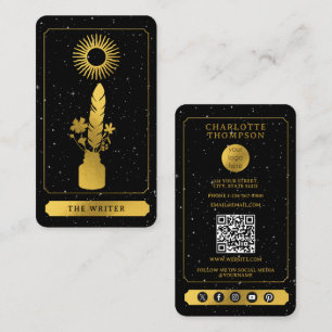 Celestial Tarot Logo Black Gold Writer Author Business Card