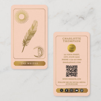 Celestial Tarot Logo Blush Pink Gold Writer Author Business Card