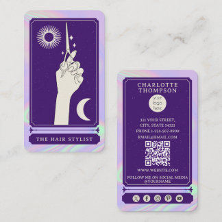 Celestial Tarot Logo Hairdresser Holographic Business Card