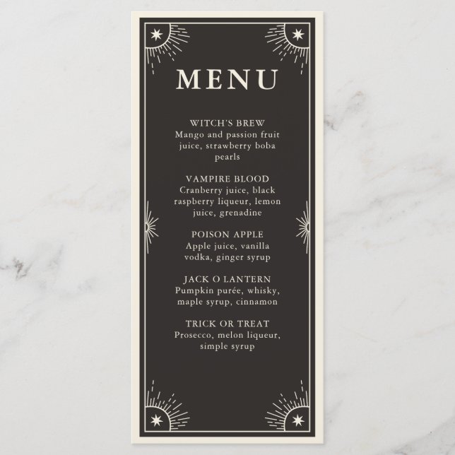 Celestial Tarot Stars menu mariage cocktail (Devant)